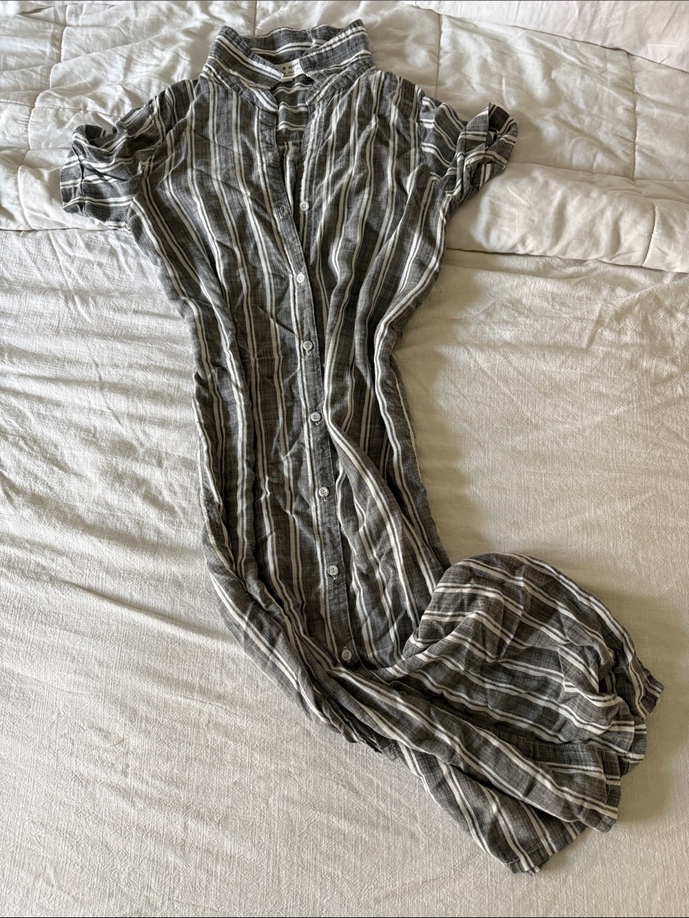 Anthropology Striped Button-Front Maxi Dress in Charcoal & White